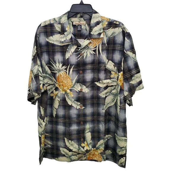 Tommy Bahama Men's Black Pineapple Tree 100% Silk Tropical Camp Shirt Size L - Picture 1 of 4